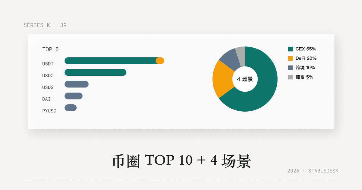 2026 稳定币 TOP 10 市值 + 4 场景占比示意图